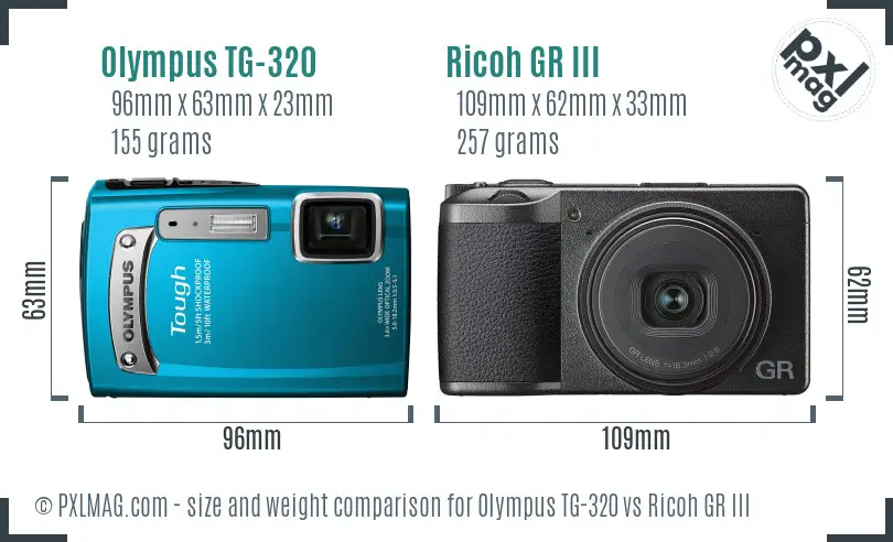 Olympus TG-320 vs Ricoh GR III size comparison Olympus TG-320 vs Ricoh GR III size comparison