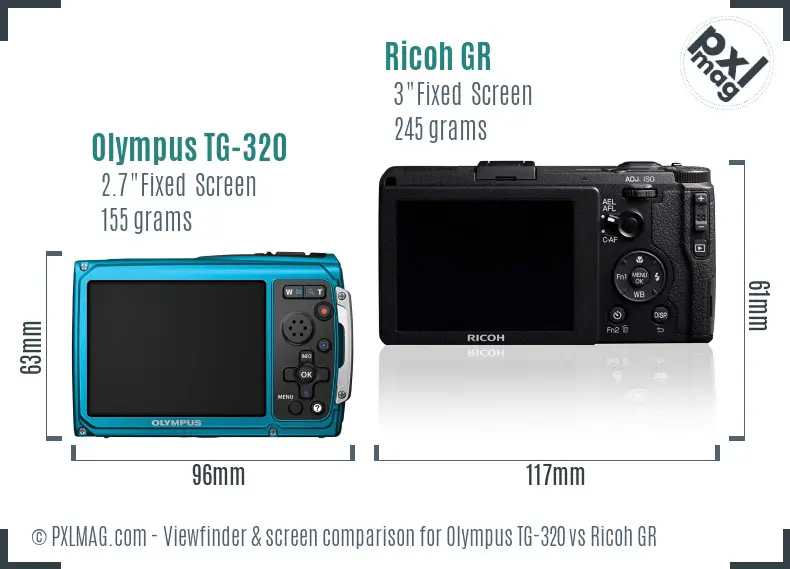 Olympus TG-320 vs Ricoh GR Screen and Viewfinder comparison