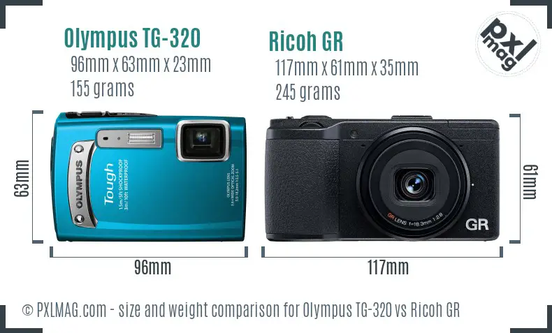 Olympus TG-320 vs Ricoh GR size comparison