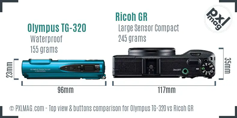 Olympus TG-320 vs Ricoh GR top view buttons comparison