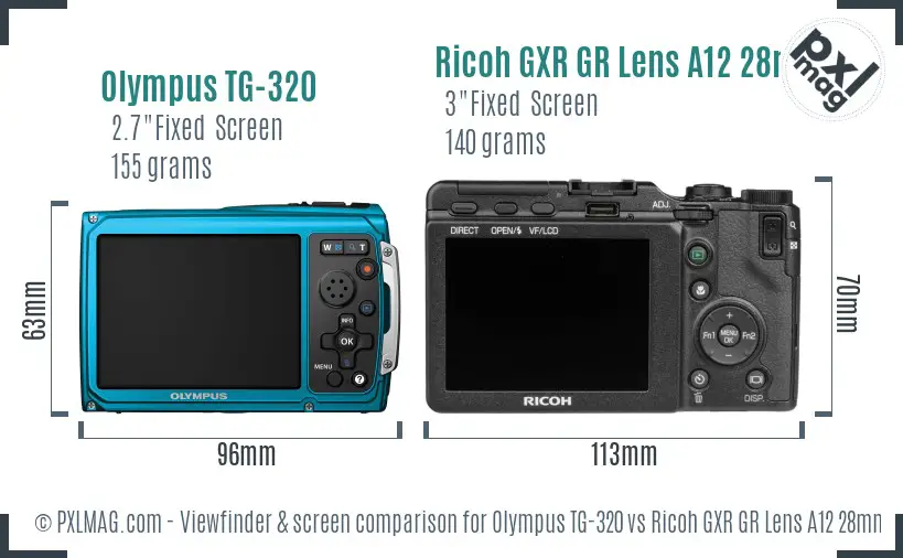 Olympus TG-320 vs Ricoh GXR GR Lens A12 28mm F2.5 Screen and Viewfinder comparison Olympus TG-320 vs Ricoh GXR GR Lens A12 28mm F2.5 Screen and Viewfinder comparison