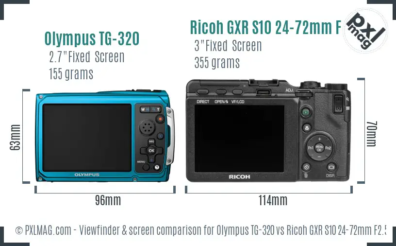 Olympus TG-320 vs Ricoh GXR S10 24-72mm F2.5-4.4 VC Screen and Viewfinder comparison