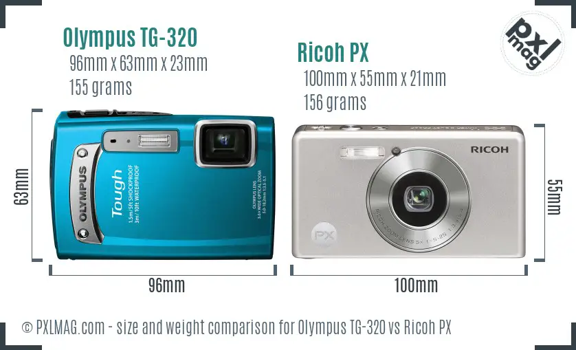 Olympus TG-320 vs Ricoh PX size comparison Olympus TG-320 vs Ricoh PX size comparison