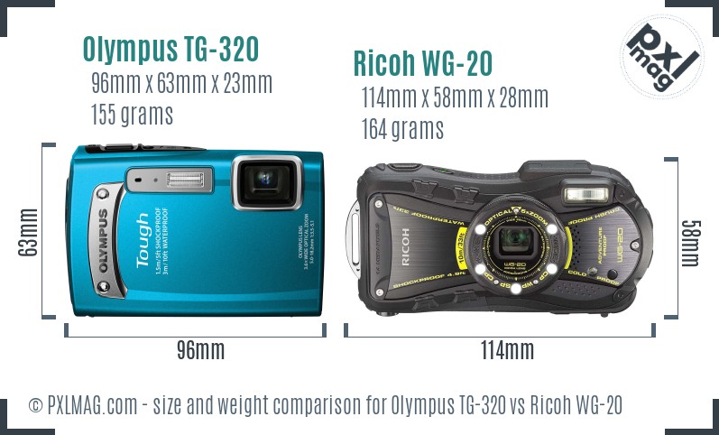 Olympus TG-320 vs Ricoh WG-20 size comparison