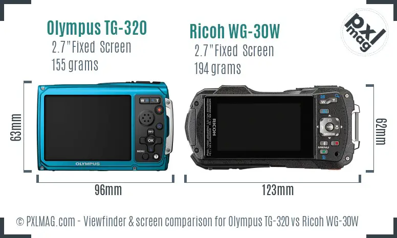 Olympus TG-320 vs Ricoh WG-30W Screen and Viewfinder comparison