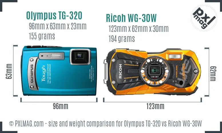 Olympus TG-320 vs Ricoh WG-30W size comparison