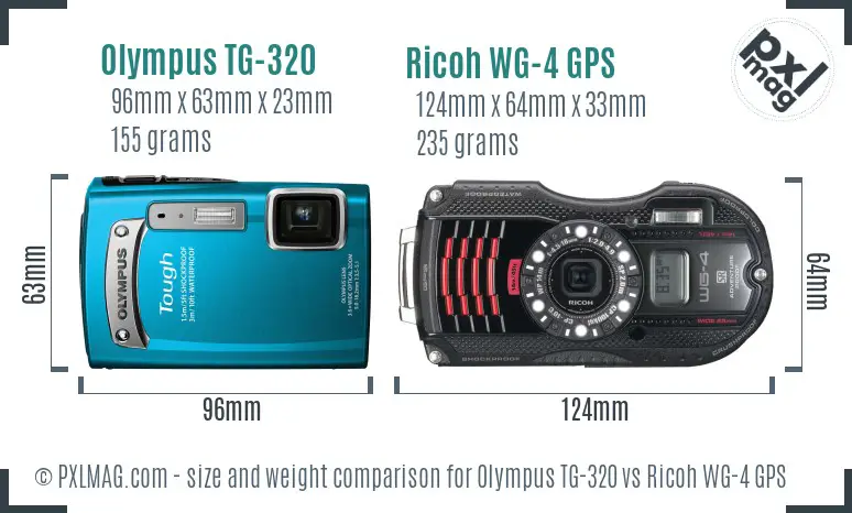 Olympus TG-320 vs Ricoh WG-4 GPS size comparison