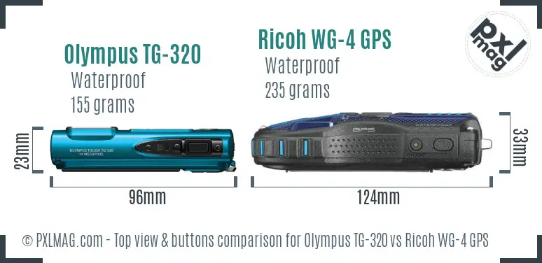 Olympus TG-320 vs Ricoh WG-4 GPS top view buttons comparison