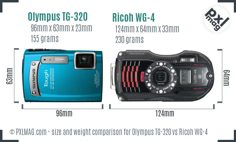 Olympus TG-320 vs Ricoh WG-4 size comparison