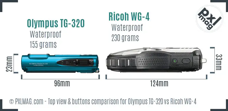 Olympus TG-320 vs Ricoh WG-4 top view buttons comparison