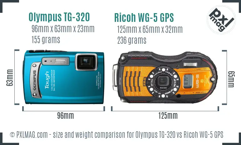 Olympus TG-320 vs Ricoh WG-5 GPS size comparison