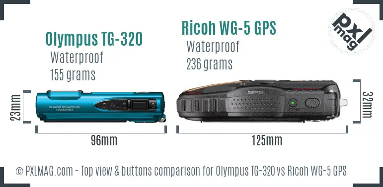 Olympus TG-320 vs Ricoh WG-5 GPS top view buttons comparison