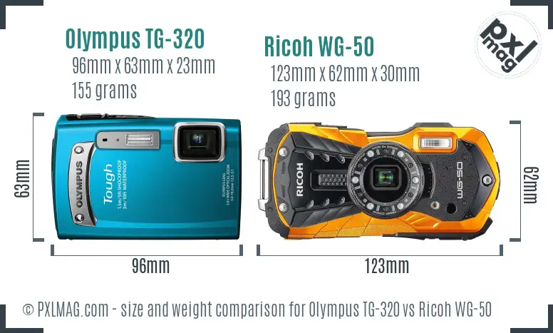 Olympus TG-320 vs Ricoh WG-50 size comparison