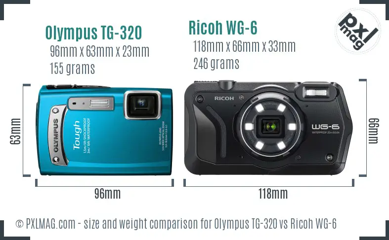 Olympus TG-320 vs Ricoh WG-6 size comparison