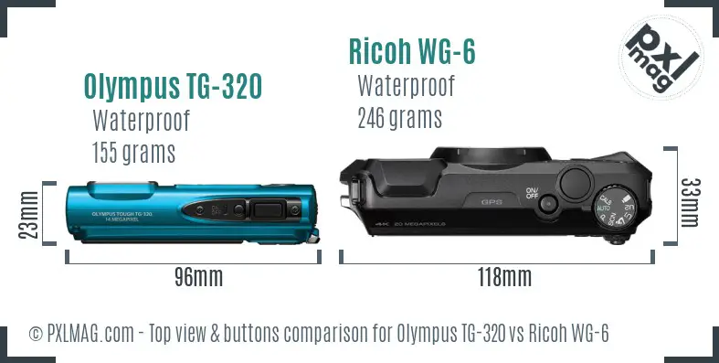 Olympus TG-320 vs Ricoh WG-6 top view buttons comparison