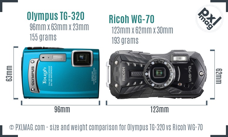Olympus TG-320 vs Ricoh WG-70 size comparison