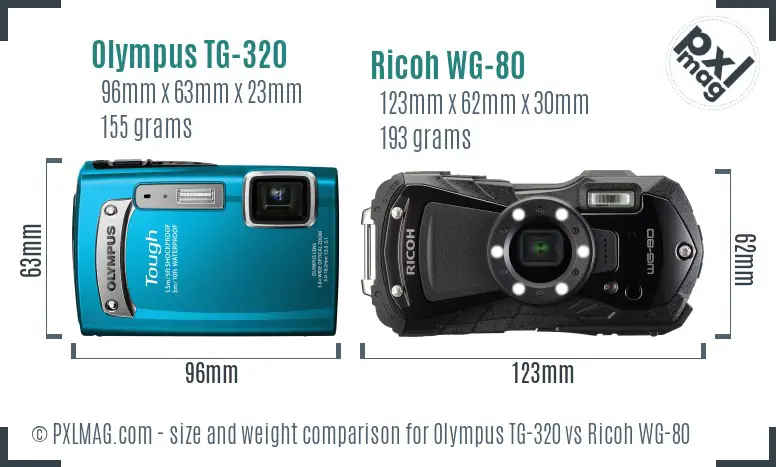 Olympus TG-320 vs Ricoh WG-80 size comparison