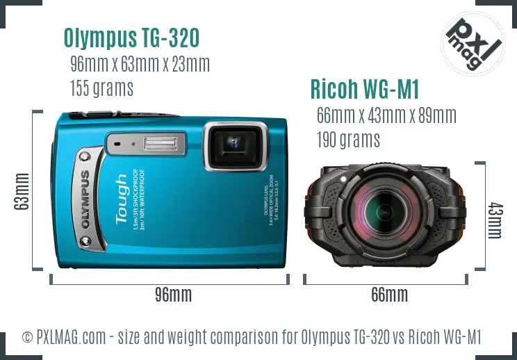 Olympus TG-320 vs Ricoh WG-M1 size comparison
