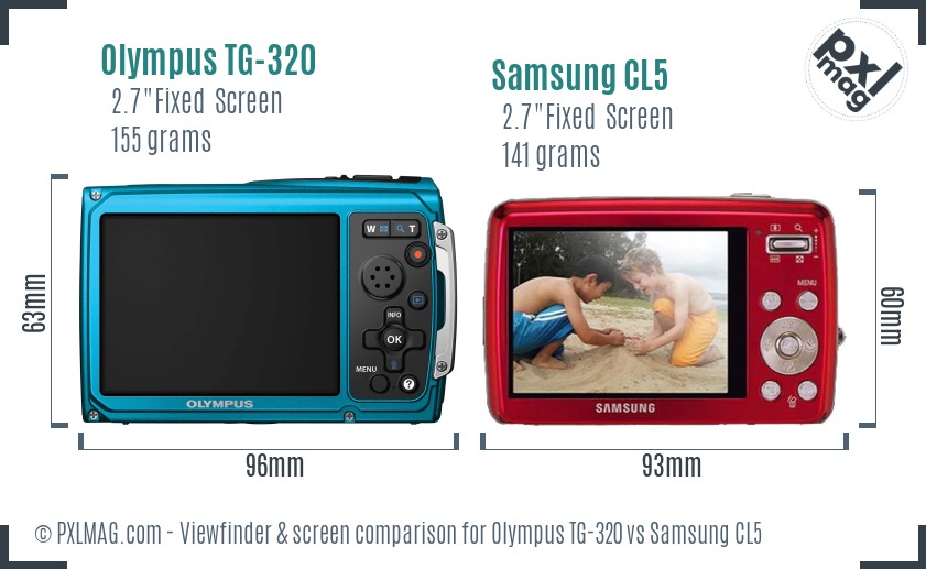 Olympus TG-320 vs Samsung CL5 Screen and Viewfinder comparison