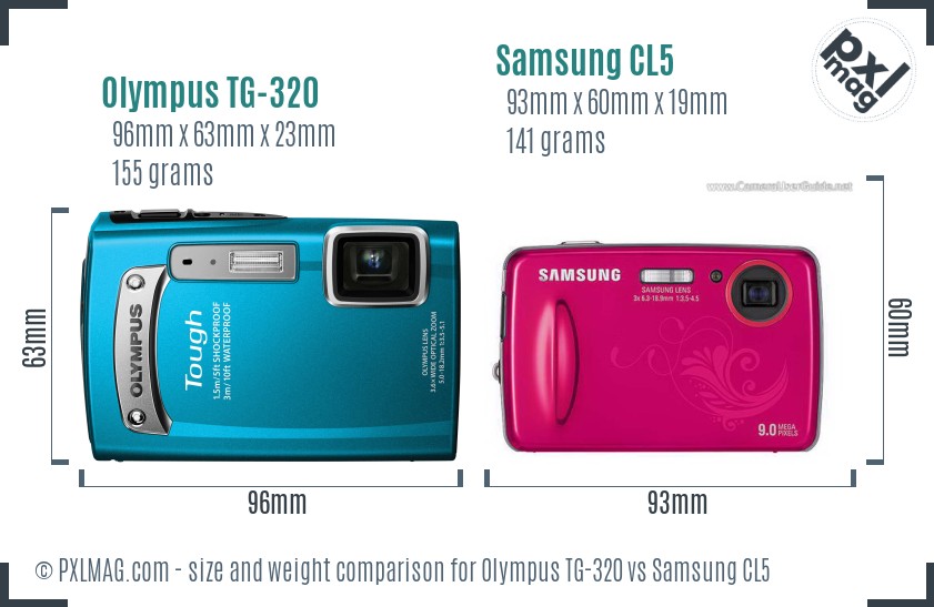 Olympus TG-320 vs Samsung CL5 size comparison Olympus TG-320 vs Samsung CL5 size comparison