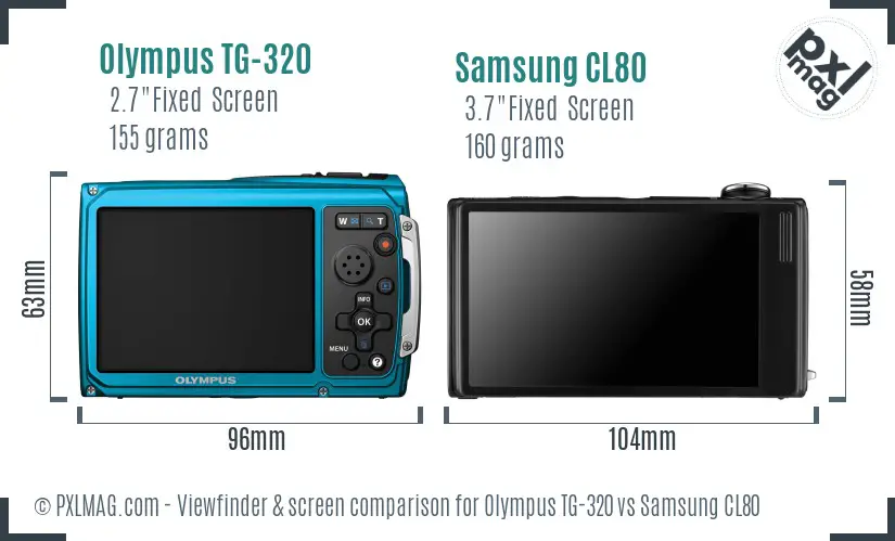 Olympus TG-320 vs Samsung CL80 Screen and Viewfinder comparison