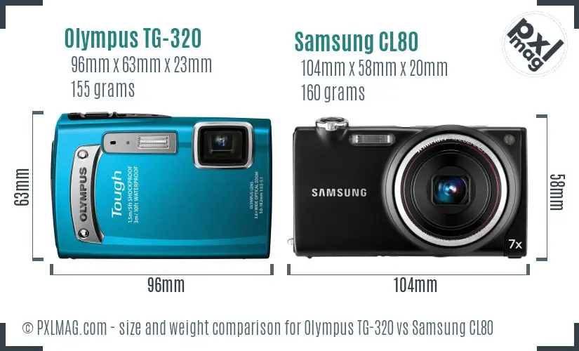 Olympus TG-320 vs Samsung CL80 size comparison