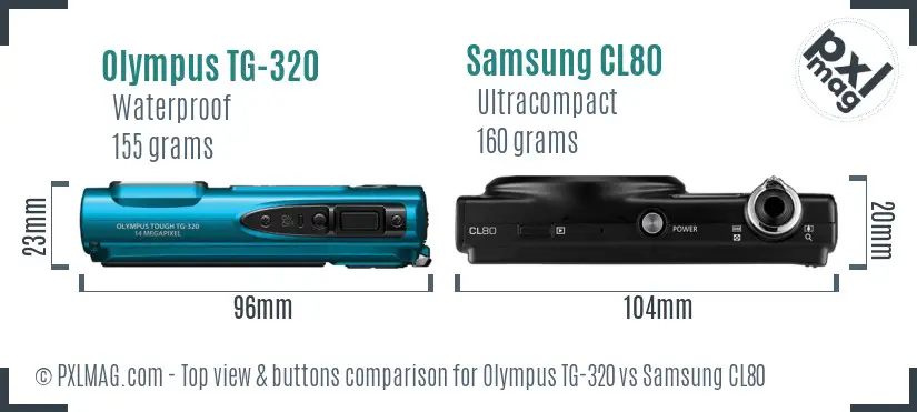 Olympus TG-320 vs Samsung CL80 top view buttons comparison