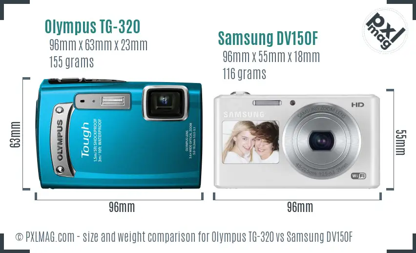 Olympus TG-320 vs Samsung DV150F size comparison