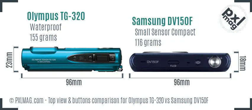 Olympus TG-320 vs Samsung DV150F top view buttons comparison
