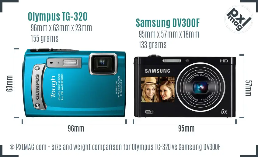 Olympus TG-320 vs Samsung DV300F size comparison