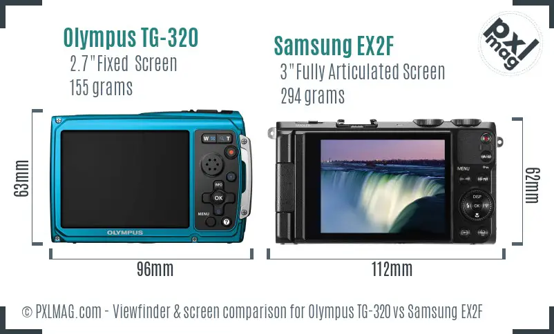 Olympus TG-320 vs Samsung EX2F Screen and Viewfinder comparison