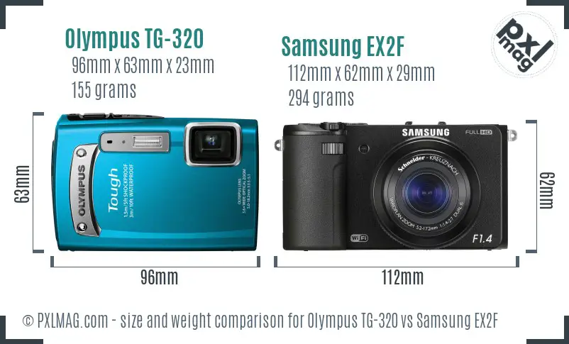 Olympus TG-320 vs Samsung EX2F size comparison