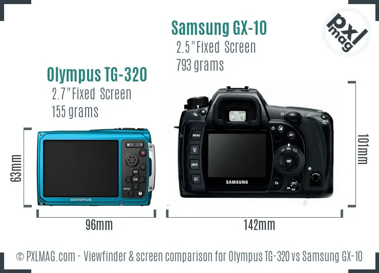 Olympus TG-320 vs Samsung GX-10 Screen and Viewfinder comparison Olympus TG-320 vs Samsung GX-10 Screen and Viewfinder comparison