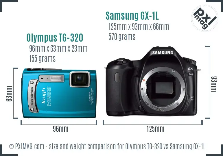 Olympus TG-320 vs Samsung GX-1L size comparison