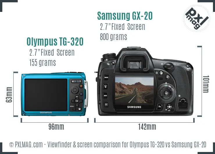 Olympus TG-320 vs Samsung GX-20 Screen and Viewfinder comparison