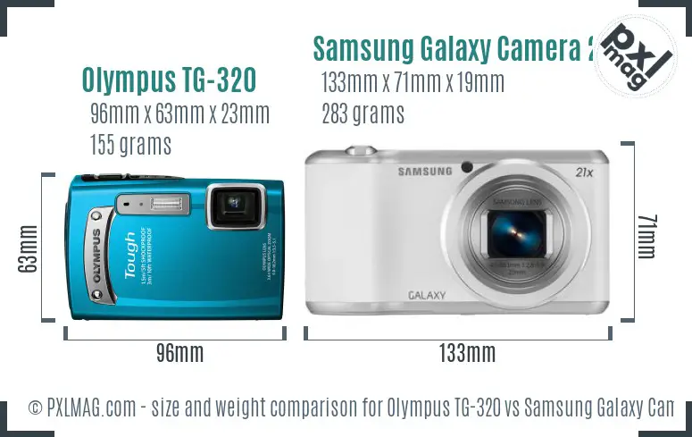 Olympus TG-320 vs Samsung Galaxy Camera 2 size comparison