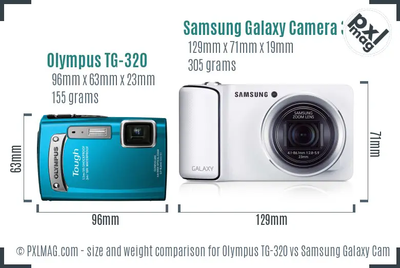 Olympus TG-320 vs Samsung Galaxy Camera 3G size comparison
