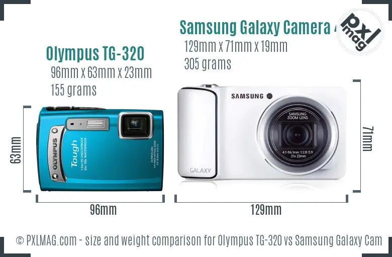 Olympus TG-320 vs Samsung Galaxy Camera 4G size comparison