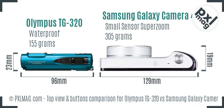 Olympus TG-320 vs Samsung Galaxy Camera 4G top view buttons comparison