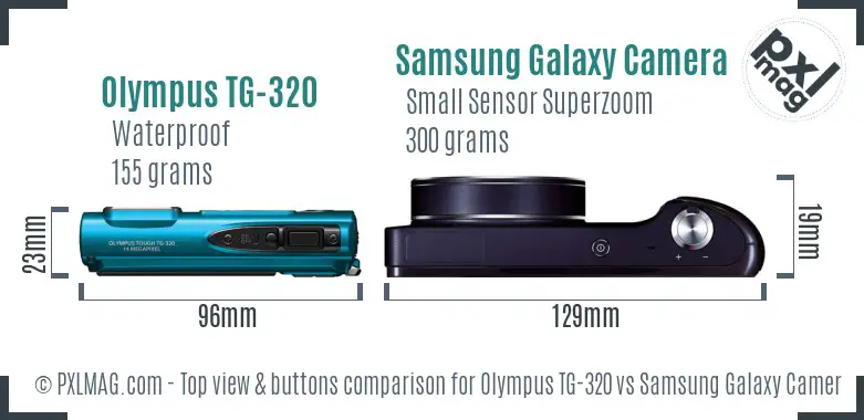 Olympus TG-320 vs Samsung Galaxy Camera top view buttons comparison Olympus TG-320 vs Samsung Galaxy Camera top view buttons comparison