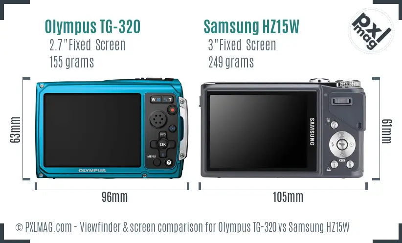 Olympus TG-320 vs Samsung HZ15W Screen and Viewfinder comparison