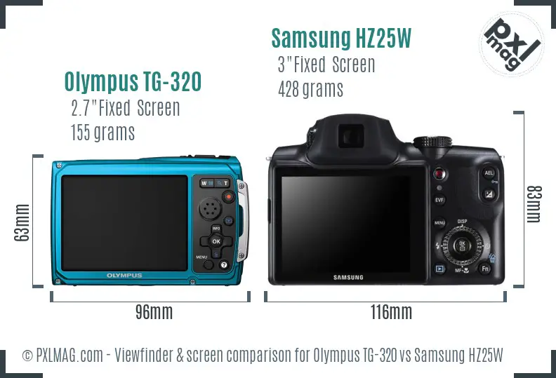 Olympus TG-320 vs Samsung HZ25W Screen and Viewfinder comparison