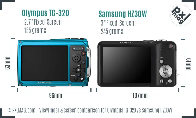 Olympus TG-320 vs Samsung HZ30W Screen and Viewfinder comparison