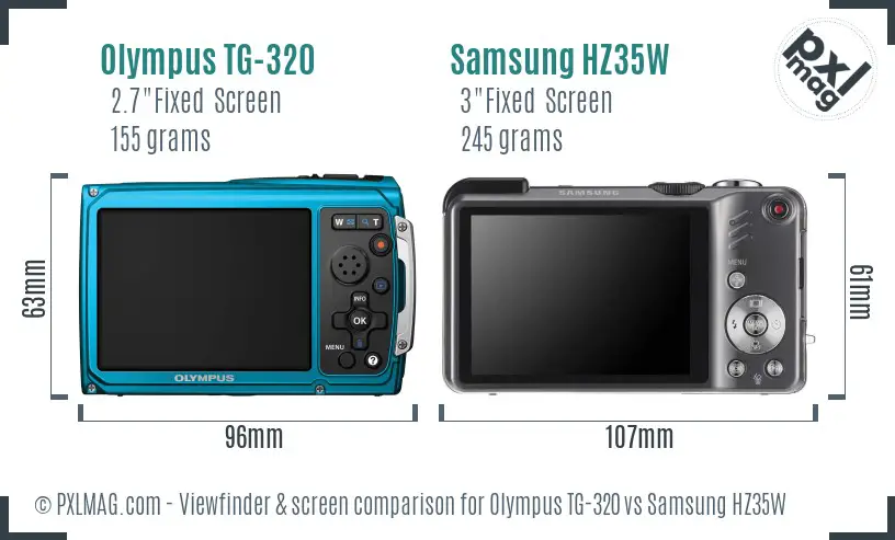 Olympus TG-320 vs Samsung HZ35W Screen and Viewfinder comparison