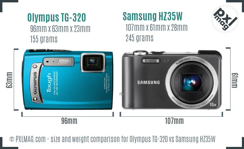 Olympus TG-320 vs Samsung HZ35W size comparison