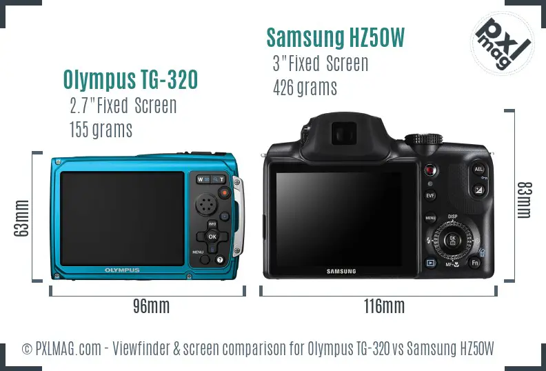 Olympus TG-320 vs Samsung HZ50W Screen and Viewfinder comparison