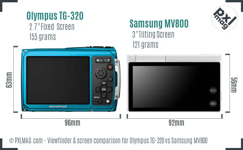 Olympus TG-320 vs Samsung MV800 Screen and Viewfinder comparison