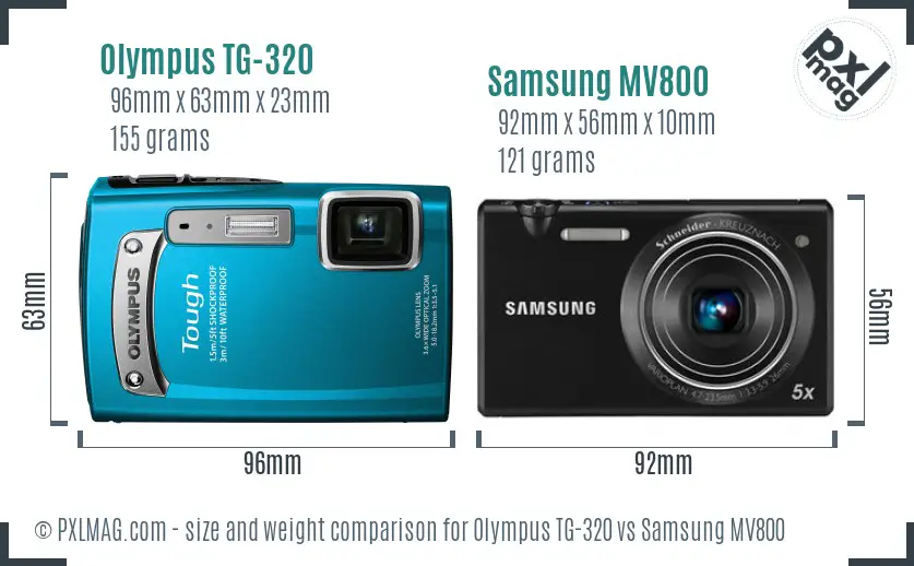 Olympus TG-320 vs Samsung MV800 size comparison