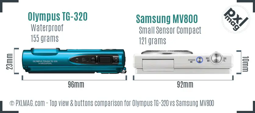 Olympus TG-320 vs Samsung MV800 top view buttons comparison