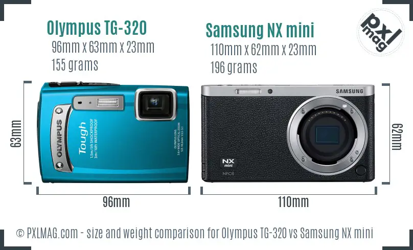 Olympus TG-320 vs Samsung NX mini size comparison Olympus TG-320 vs Samsung NX mini size comparison